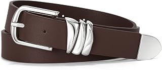 VONMELLI Cinturón de cuero para mujer, cinturón de cuero para mujer, cintura de moda, cinturón de mujer con hebilla plateada