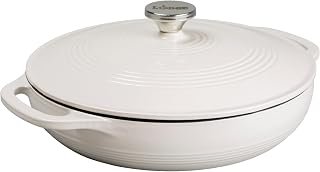 Lodge Essential Enamel Cast Iron Braiser, 3.6 Quart, Oyster White | Refrigerator- & Oven-Safe up to 500°F, Induction-Safe, Heat-Retaining, Non-Toxic Enamel Braiser Cookware