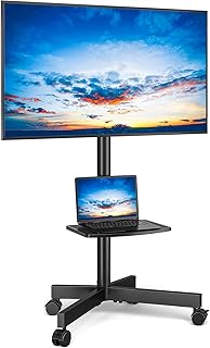 Rfiver Mobile TV Stand for 23-65 Inch Flat/Curved TVs up to 88 lbs Black | Rolling TV Stand with Adjustable Shelf & Tilt, Portable Floor Stand on Wheels for Bedroom, Living Room, Max VESA 400x400mm