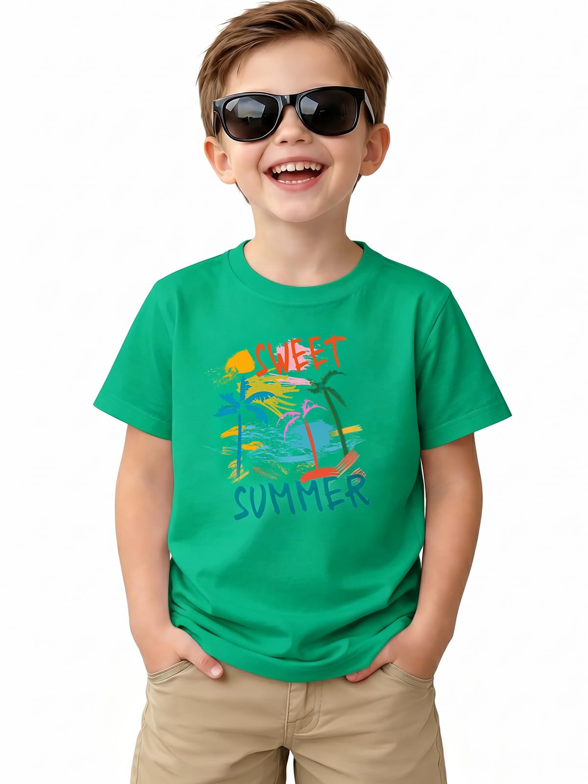 Haloumoning Maglietta a maniche corte per bambini con grafica a forma di dinosau