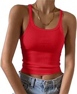 Artfish Women Sleeveless Tank Top Bodycon Crew Neck Ribbed Knit Simple Design Basic Camisole Shirt