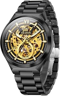 OLEVS Watch Men Luxury Fashion Large Face Mens Watches with Date Stainless Steel Waterproof Watches for Men Analog Two Tone Men's Wrist Watches Casual Quartz Men Dress Watch(Red/Blue/Black/Gold Dial)
