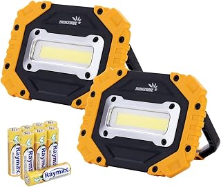Sunzone Portable LED Work Light,AA Battery Powered Flood Lights,2 Pack | Ultra Bright Job Site Lighting for Workshop,Camping, Hiking, Fishing, Car Repair with Emergency Flash Mode