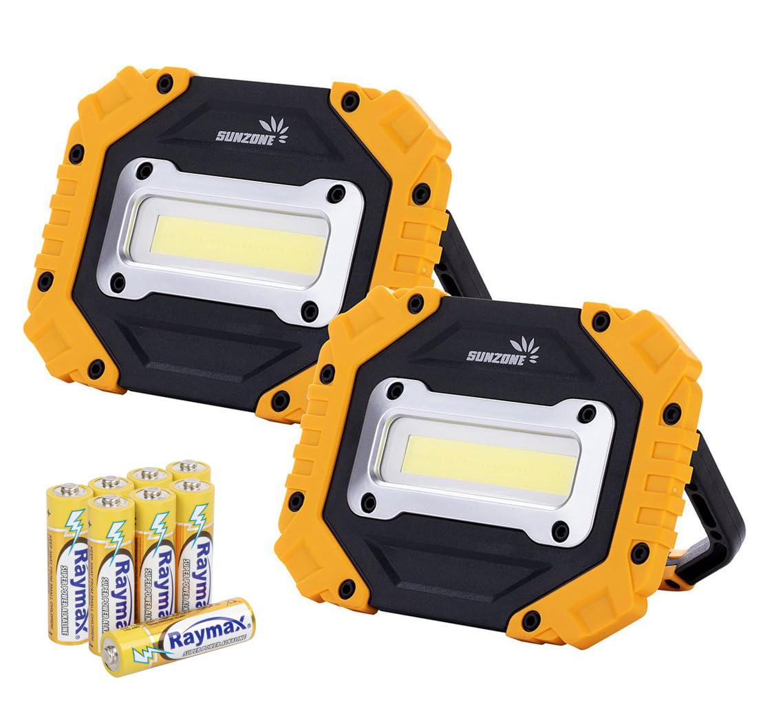 Sunzone Portable LED Work Light,AA Battery Powered Flood Lights,2 Pack | Ultra B