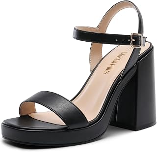 DREAM PAIRS Women's Heel Sandals Block Big Platform High Heels Adjustable Straps Classic Sandal SDHS2222W-NEW,Size 38.5,Black,SDHS2222W-NEW