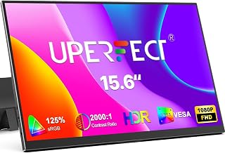 UPERFECT Portable Monitor 15.6" 125% sRGB 2000:1 Second Screen for Laptop | FHD 1080P Travel Monitor w/Kickstand &VESA, HDMI/USB-C Ultra-Slim Extend Screen, Eye Care IPS Small Display for Mini PC/Phone