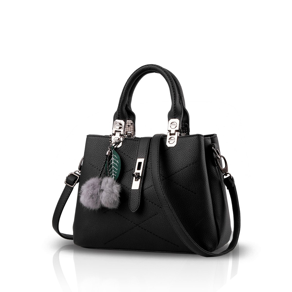NICOLE & DORIS 2024 Women's Leather Handbag Fashion Shoulder Bag with Pompom Rem