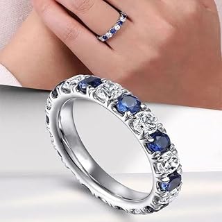 Classic White Gold Plated Blue White Cubic Zirconia Engagement Ring Wedding Promise Evening Party Anniversary Valentine's Day Eternity Gifts for Women