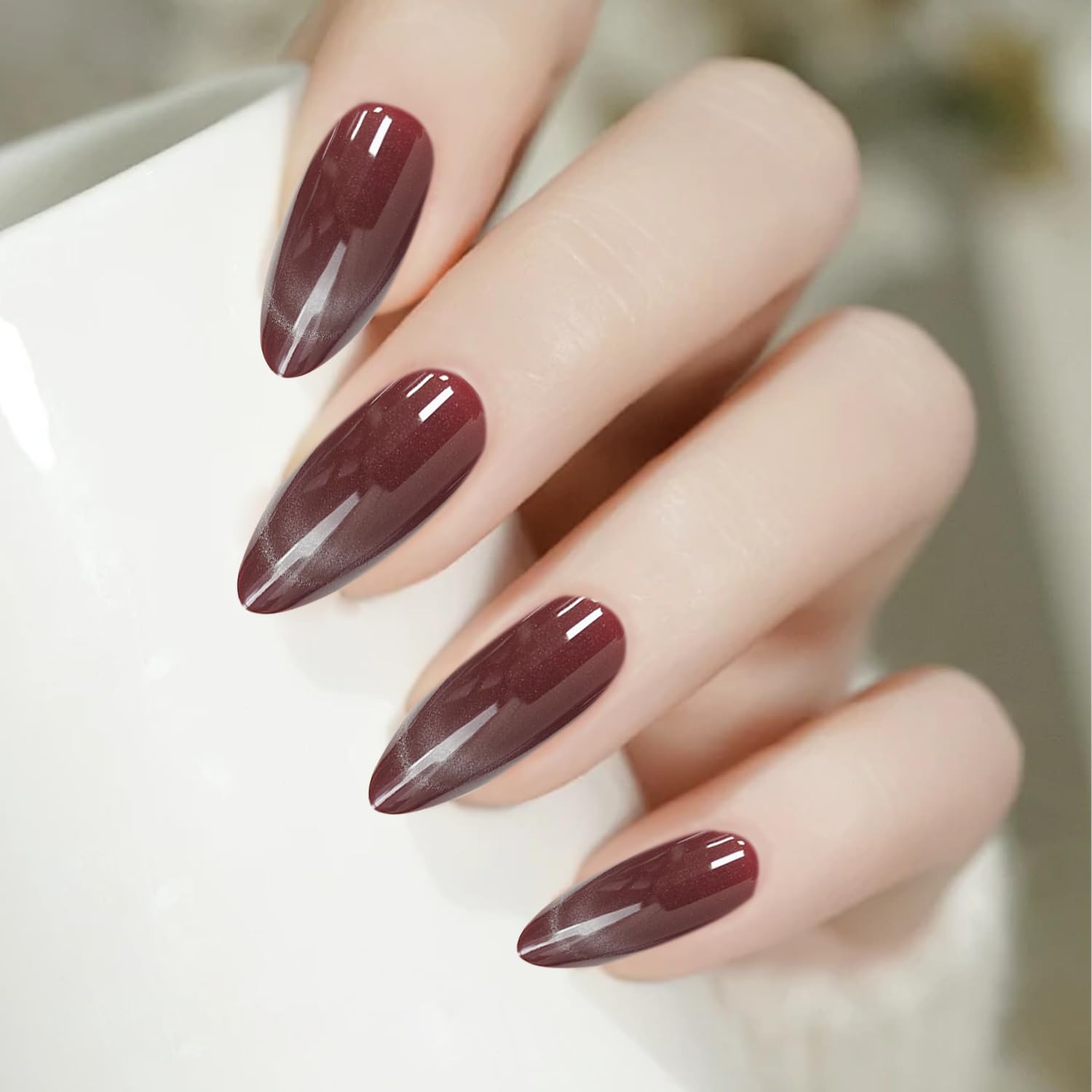 Almond Shape French Cat Ice Press On Nail Glossy Magnetic Effect and Star French
