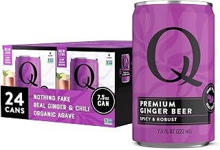 Q GINGER BEER with Real Ginger & Organic Agave - Ideal for Cocktails & Mocktails - Made with Real Ingredients, Perfectly Carbonated & Less Sweet - 80 Calories per Can - 7.5 Fl Oz Cans (Pack of 24)