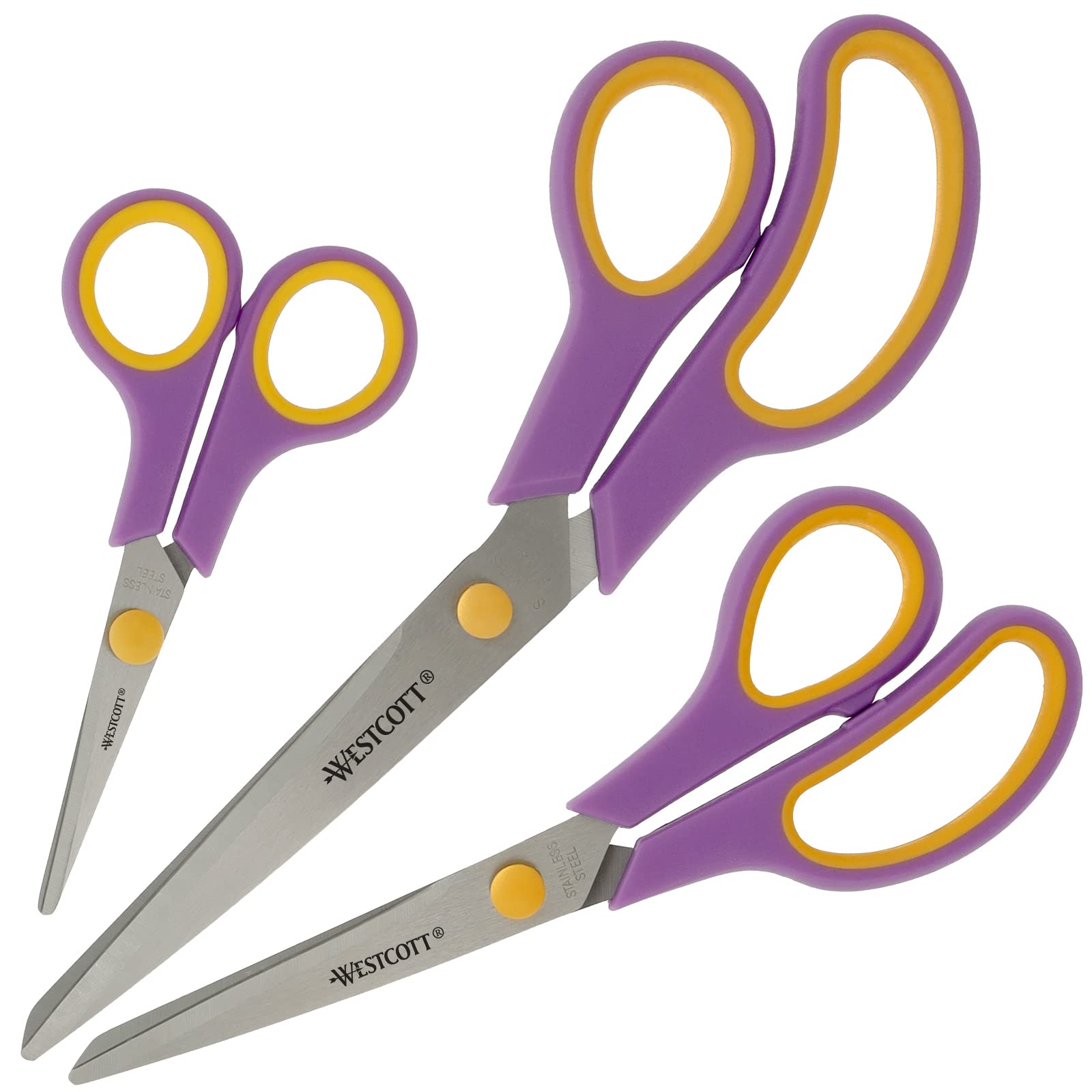 Westcott Easy Grip Scissors 3 Pieces Cassis | Set of 3 Universal Scissors with C
