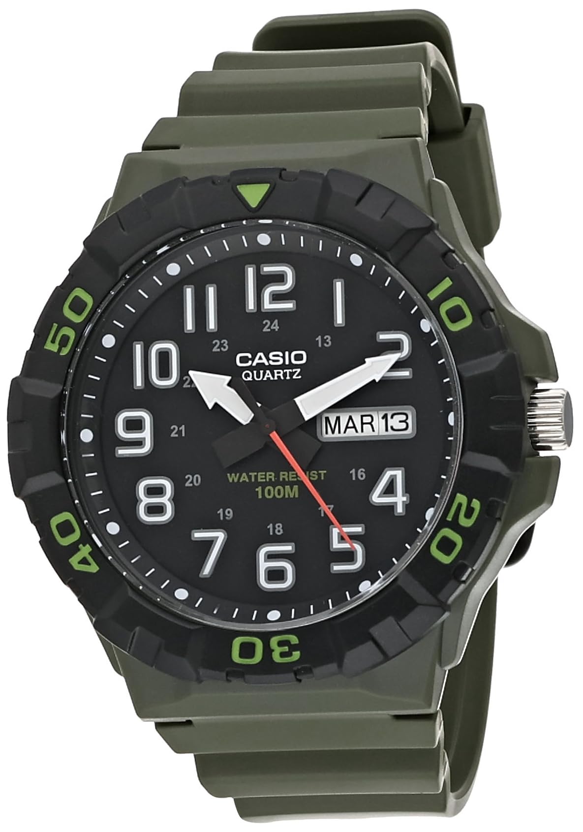 Casio Men's Military 3HD MRW-210H-3AV Quartz Watch Black/Green Sport, Green, MRW