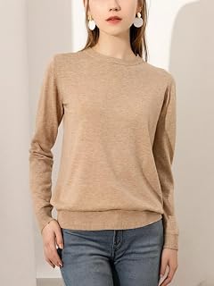 Pullover for Women Long Sleeve Crew Neck Lightweight Knitted Sweater Soft Casual Tops for Autumn and Warm Layers