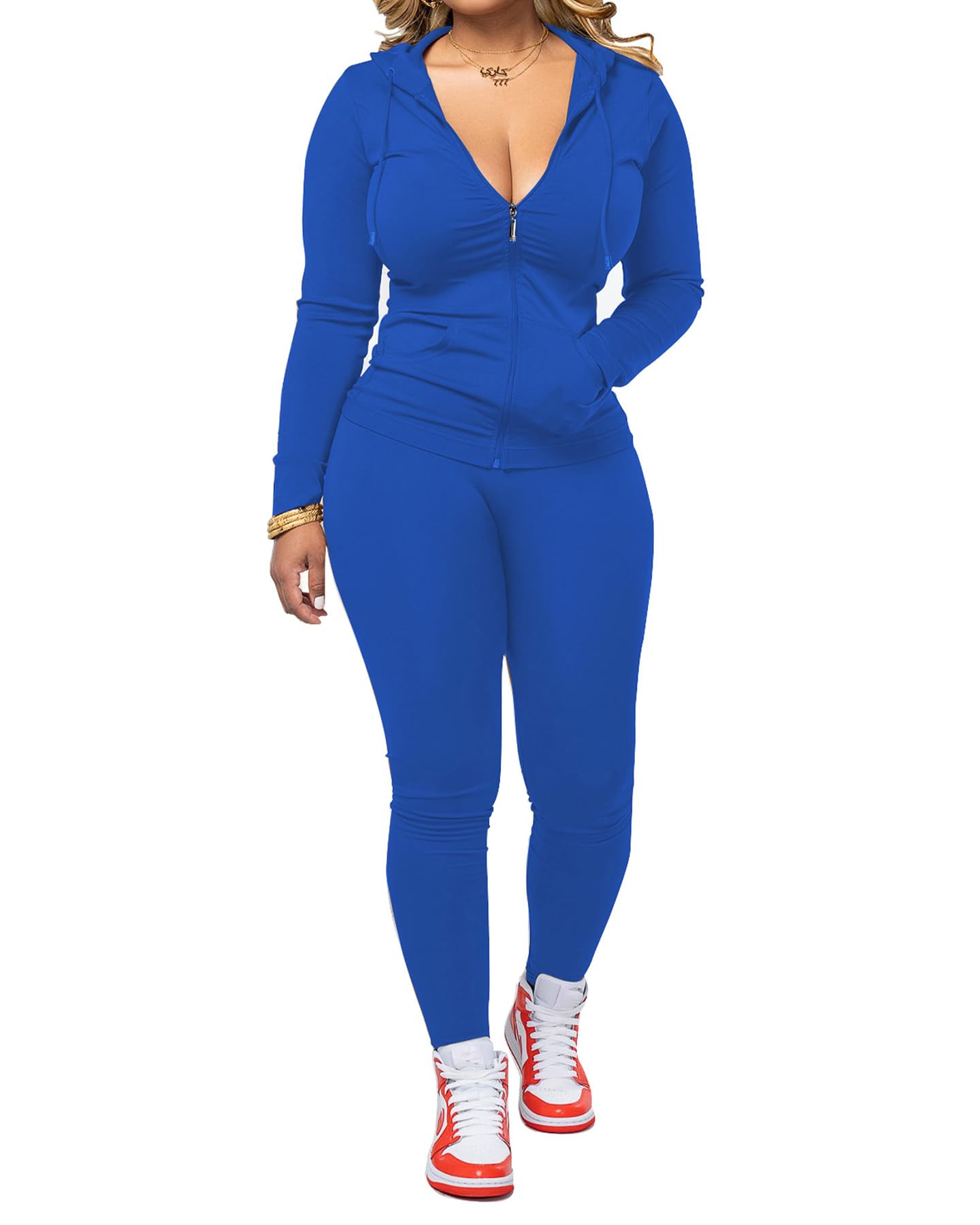 PINSV Women's 2 Piece Tracksuit Zip Hoodie and Leggings