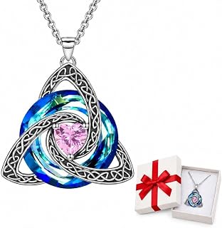 MTSIXBS Birthstone Witch Knot Necklace, Trinity Knot Necklace for Women | Copper Pendant with Stainless Steel Chain Lightweight Pendant Design for Daily Wear Meaningful Jewelry Gift