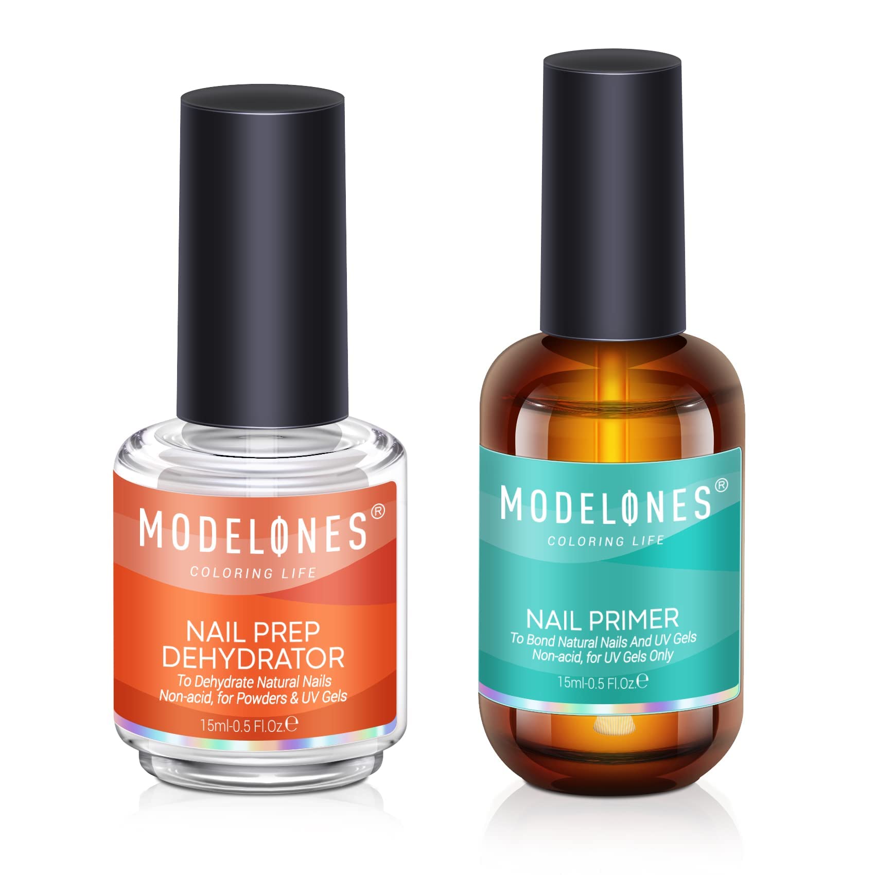 Modelones Professional Gel Nail Polish Primer, 2Pcs 15ml Acid Free Natural Nail 
