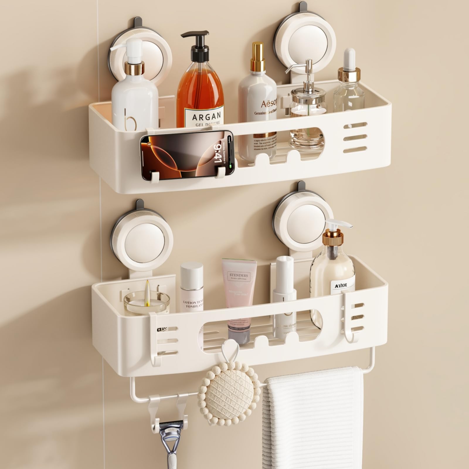 Voldra Shower Caddy Suction Cup No Drilling, Bathroom Shelves Shower Storage Wal