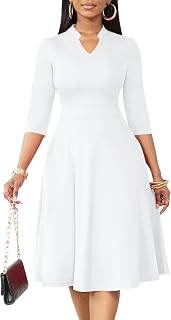 Nmoder Women's Casual Dresses Semi-Formal Fit and Flared 3/4 Sleeve A-Line Work Dress Church with Pockets