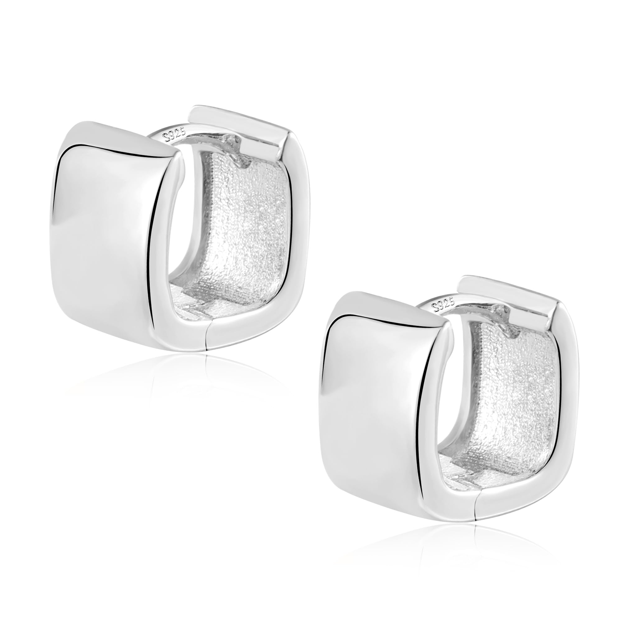 Silver Square Chunky Small Hoop Huggie Earrings Gifts for Women