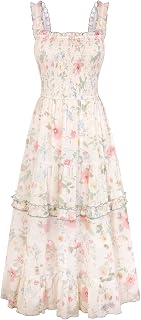 Scarlet Darkness Cottagecore 2025 Women's Flowy Ruched Summer Dress