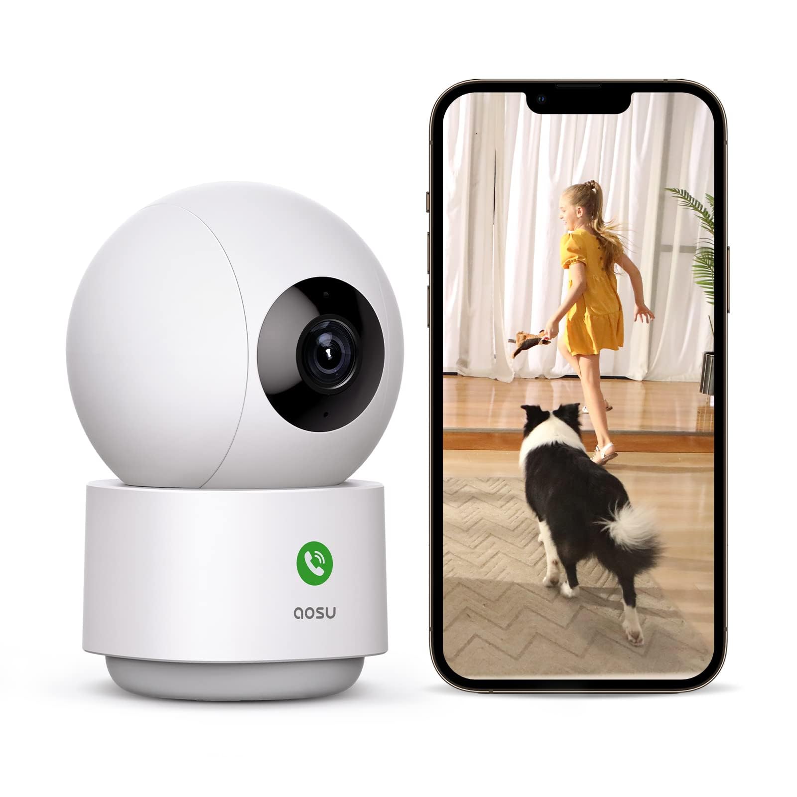 aosu 2K Indoor Camera,Baby Monitor for Home Security with 2.4GHz WiFi only | 360