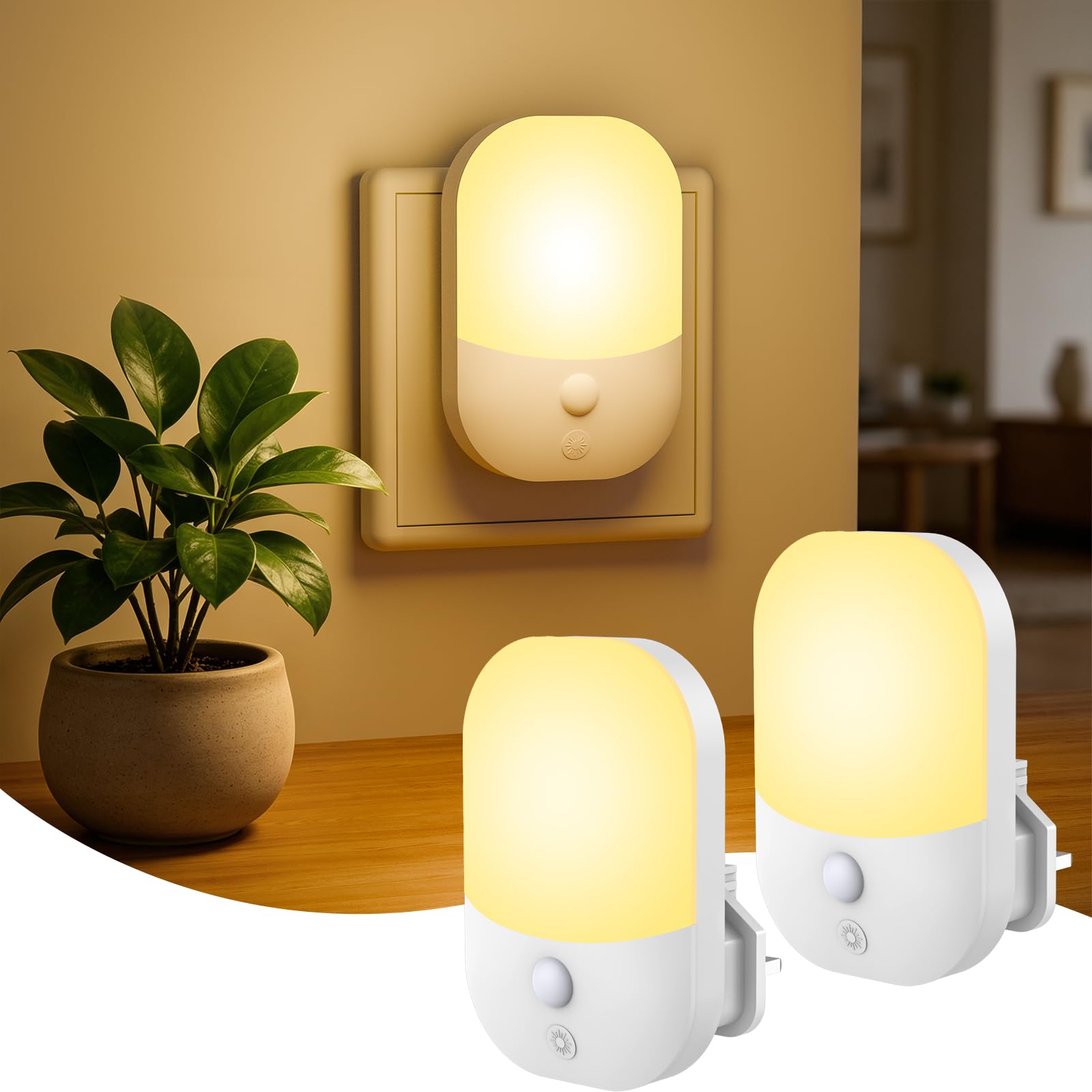 2 Pack Night Light Plug in Wall, Dimmable LED Night Light with Dusk to | Dawn Se