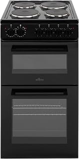 Willow WE50TSB 62L Freestanding Electric Cooker, 50cm Wide Twin Cavity Cooker with Solid 4 Plate Hob, 31L Capacity Grill Cavity, 2 Year Warranty - Black