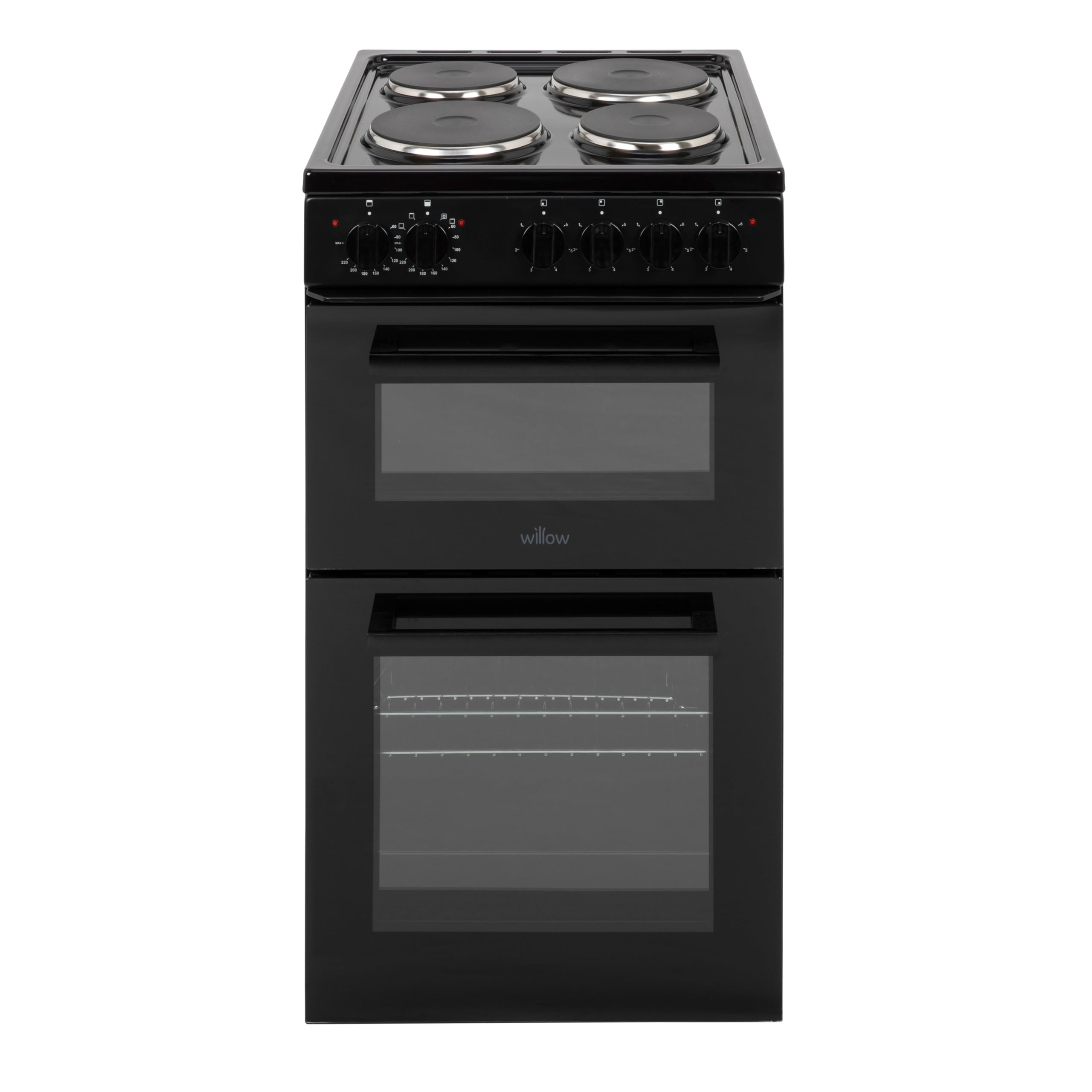 Willow WE50TSB 62L Freestanding Electric Cooker, 50cm Wide Twin Cavity Cooker wi