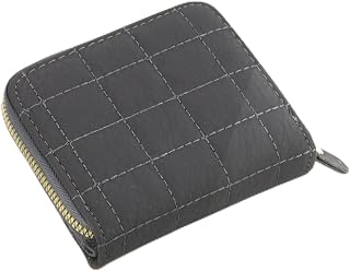 Women PU Mini Wallet Zipper Button Closure 8 Credit Card Slots Cash Compartment Solid Color Credit Card Holder for Women, grey, Modern