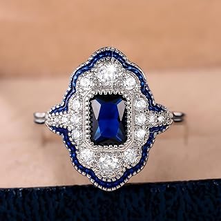 Exquisite Vintage Style Promise Ring for Women Blue Cubic Zirconia Engagement Wedding Promise Jewelry