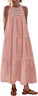 BTFBM Halter Dresses for Women Boho Maxi Sundresses
