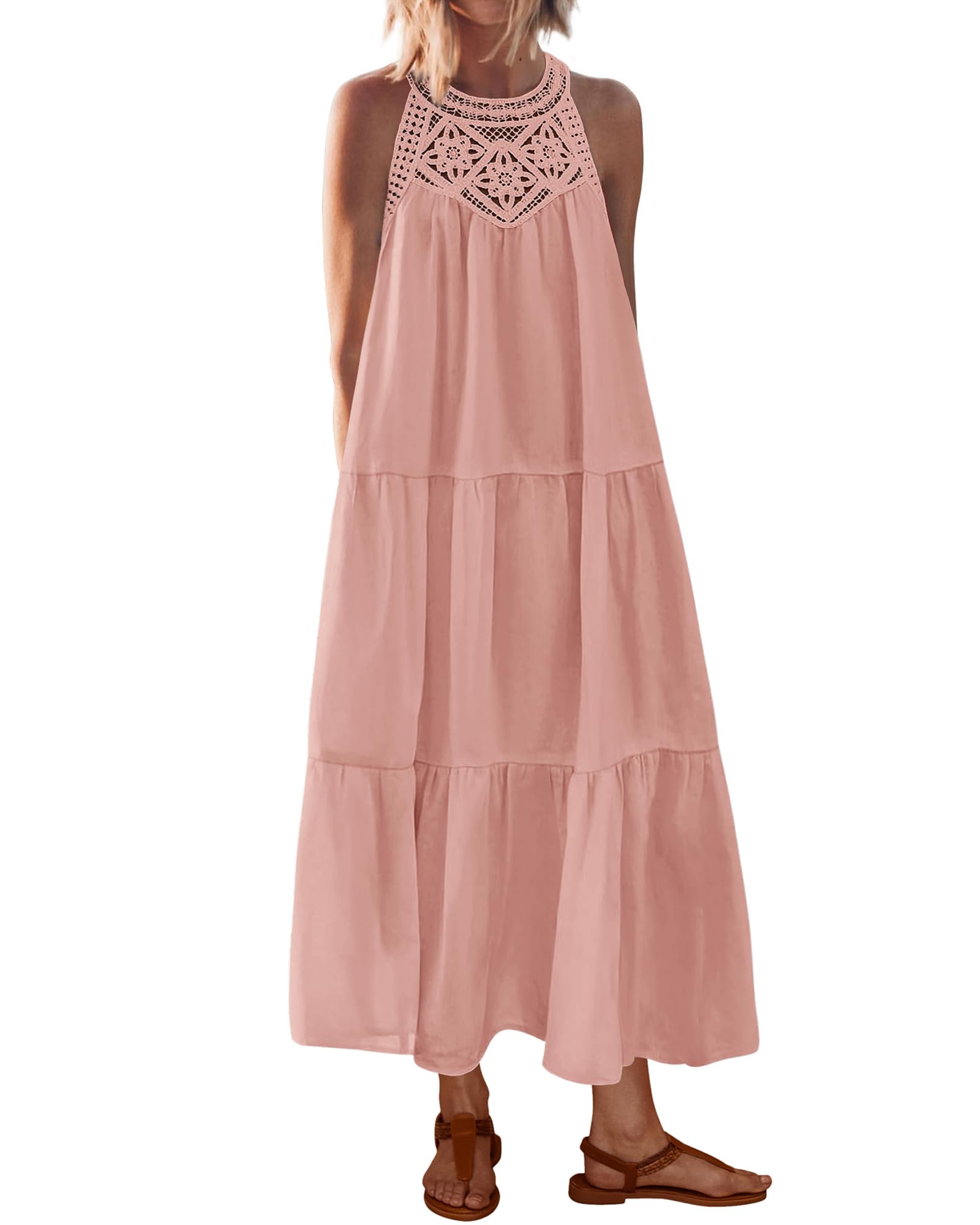 BTFBM Halter Dresses for Women Boho Maxi Sundresses