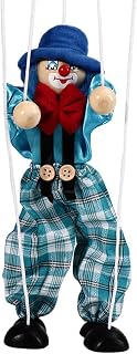 ariarly Clown Puppet Funny Clown Marionette Colorful Pull String Puppet Vintage Clown Wooden Marionette Handcraft Toys Joint Activity Doll Gifts (Blue)