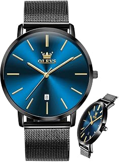 OLEVS Men Leather Watches Black Ultra Thin 6.5mm Minimalist Dress Fashion Simple Casual Waterproof Date Watch for Men