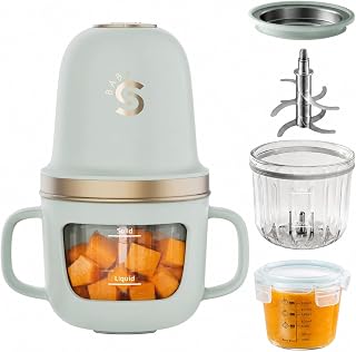 SosekiBaby Baby Food Maker 10oz Glass Puree Blende with Cup Sleeve,Green | Mini Food Processor,316L Stainless Steel Blades, 2-Speed Control,BPA-Free Baby Food Grinder for Fruit, Vegetable &amp; Meat