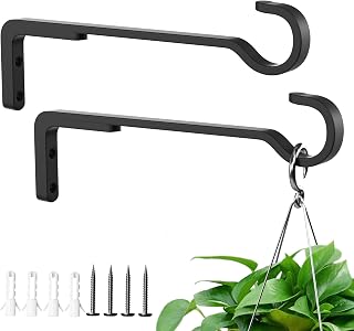 8 Inch Hanging Basket Hook, Plant Hangers Outdoor/Indoor, Hold 35lb, 2 Pack | Black, Metal Plant Hooks for Wall, Hanging Basket Bracket, Heavy Duty Hooks for Plants, Wind Chime, Bird Feeder, Lantern