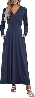 AUSELILY Long Sleeve Maxi Dress for Women Fall V Neck Wrap Dress