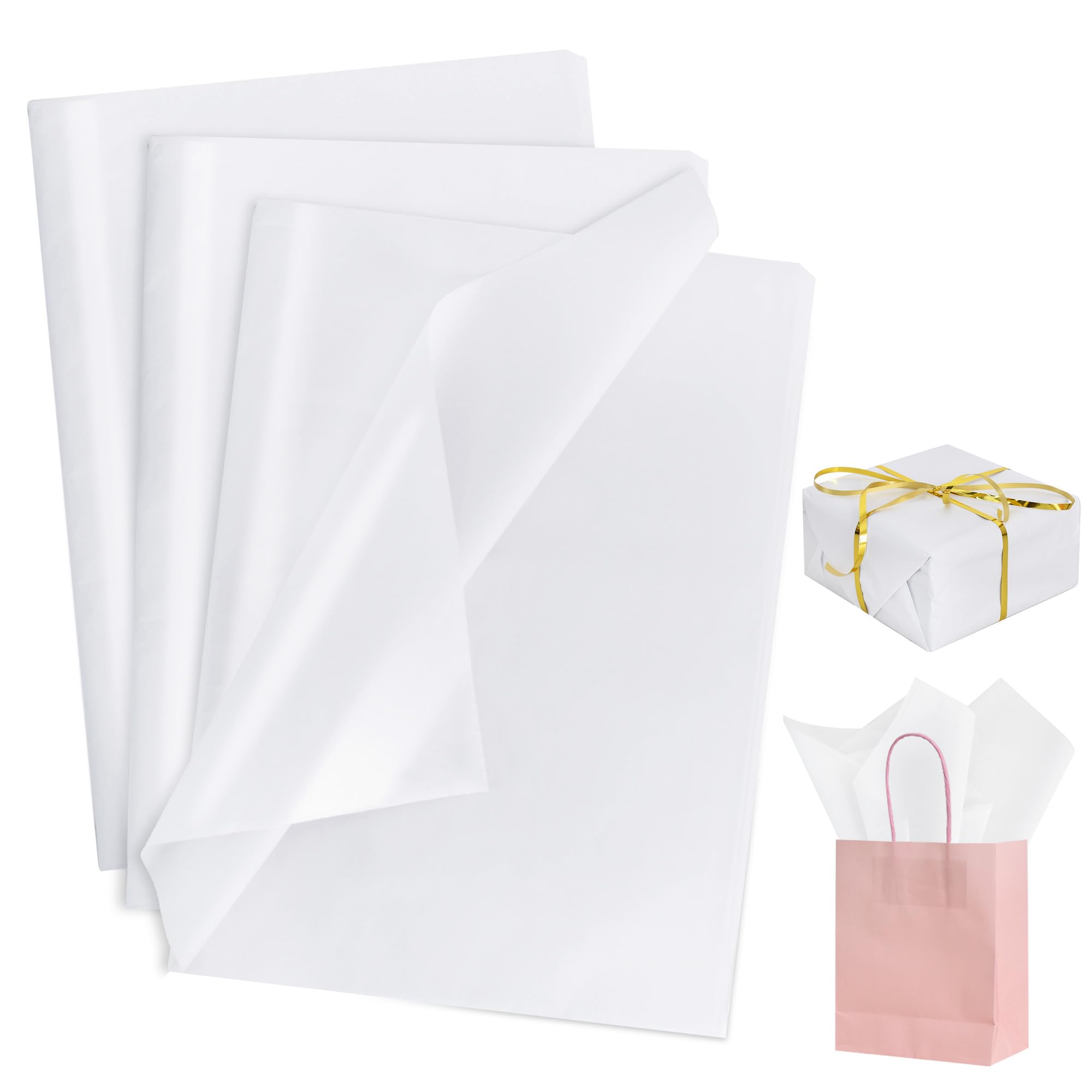 BEISHIDA 100 Sheets White Tissue Paper Bulk for Gift Wrapping and Gift Bags | 14