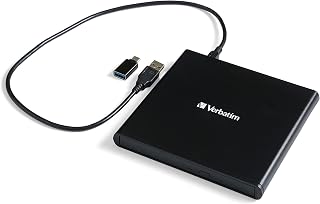 Verbatim External Slimline CD/DVD Writer, USB 2.0, M-DISC, USB-C Adapter