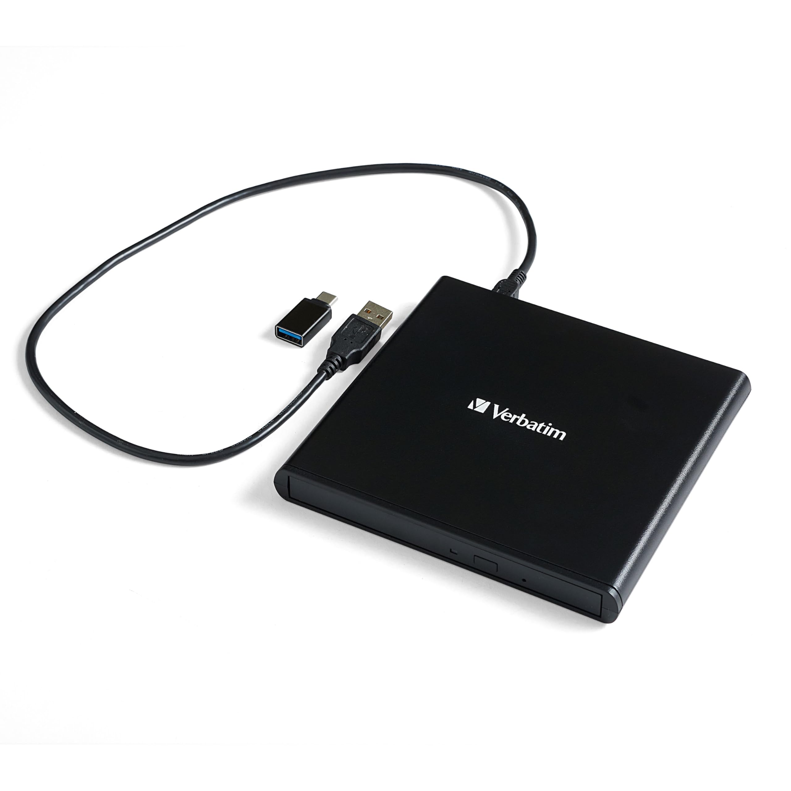 Verbatim External Slimline CD/DVD Writer, USB 2.0, M-DISC, USB-C Adapter