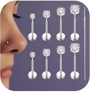 Uni-J 20G/18G/16G Threadless Flat Back Earrings 316L Surgical Steel Threadless Nose Studs Ring for Women Men Push in Labret Stud Tragus Cartilage Helix Body Piercing Jewelry 5mm 6mm 7mm 8mm Length
