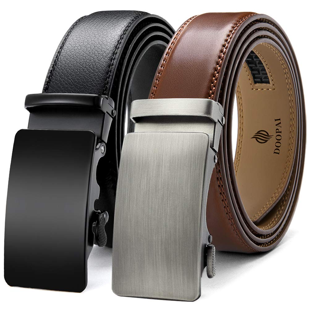 DOOPAI Men's Adjustable Belt Ratchet Belt Dress 1 3/8 Inch Genuine Leather Desig