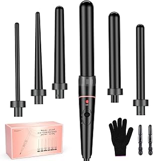 BESTOPE PRO Hair Curler 6-in-1 Curling Wand Set, Curling Iron with 2 Temperature Control, Curling Tongs with Heat-Resistant Glove and 2 Hair Clips