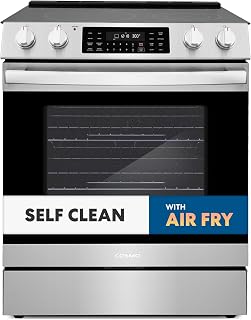 30 in. Haven Coll 6.3 cu ft 5 Burner Electric Range Air Fry Stainless Steel | Cosmo COS-ERC305WKTD Ceramic Glass Cooktop, Self Clean Function, Dual Element Burner, Digital Display, Storage Drawer