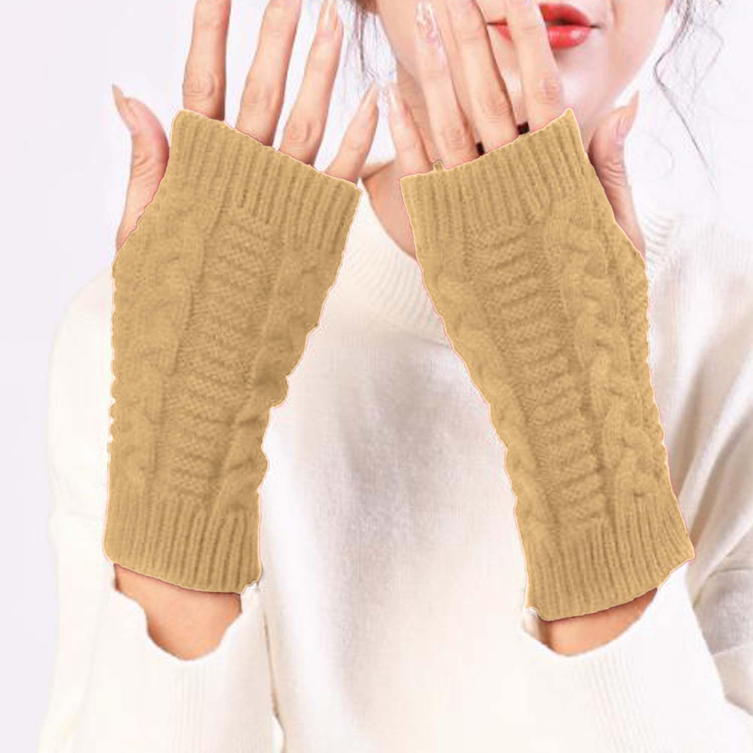 1 Pair Fashion Women Long Fingerless Gloves Winter Mittens Knit Warmer Arm Sleev