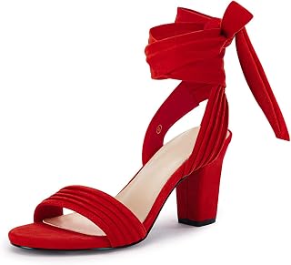 Coutgo Women Sandals High Heel Strappy Open Front Lace Up Comfortable Wedding Shoes