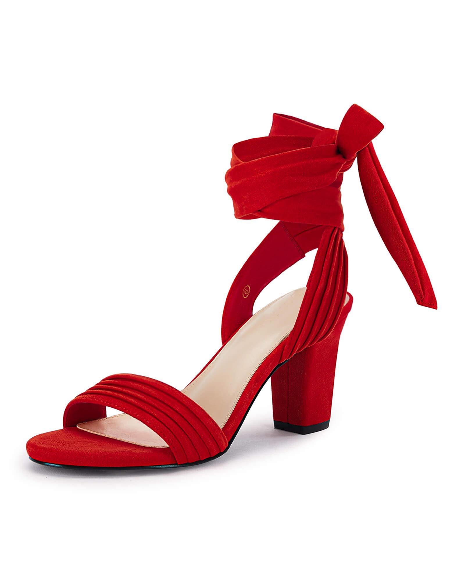 Coutgo Women Sandals High Heel Strappy Open Front Lace Up Comfortable Wedding Sh