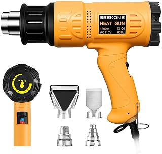 SEEKONE 1800W Heat Gun Variable Temp 50℃-650℃ for Crafts, Shrink Wrap | Fast Heating 50℃-650℃, Dual Airflow, Overheat Protection, 4 Nozzles for Shrink Tubing, Paint Removal and 3D Printing