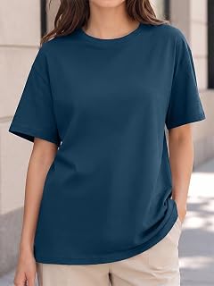 Women’s 100% Cotton Crew Neck T Shirt, Short Sleeve Casual Summer Tee, Soft Breathable Everyday Basic Top