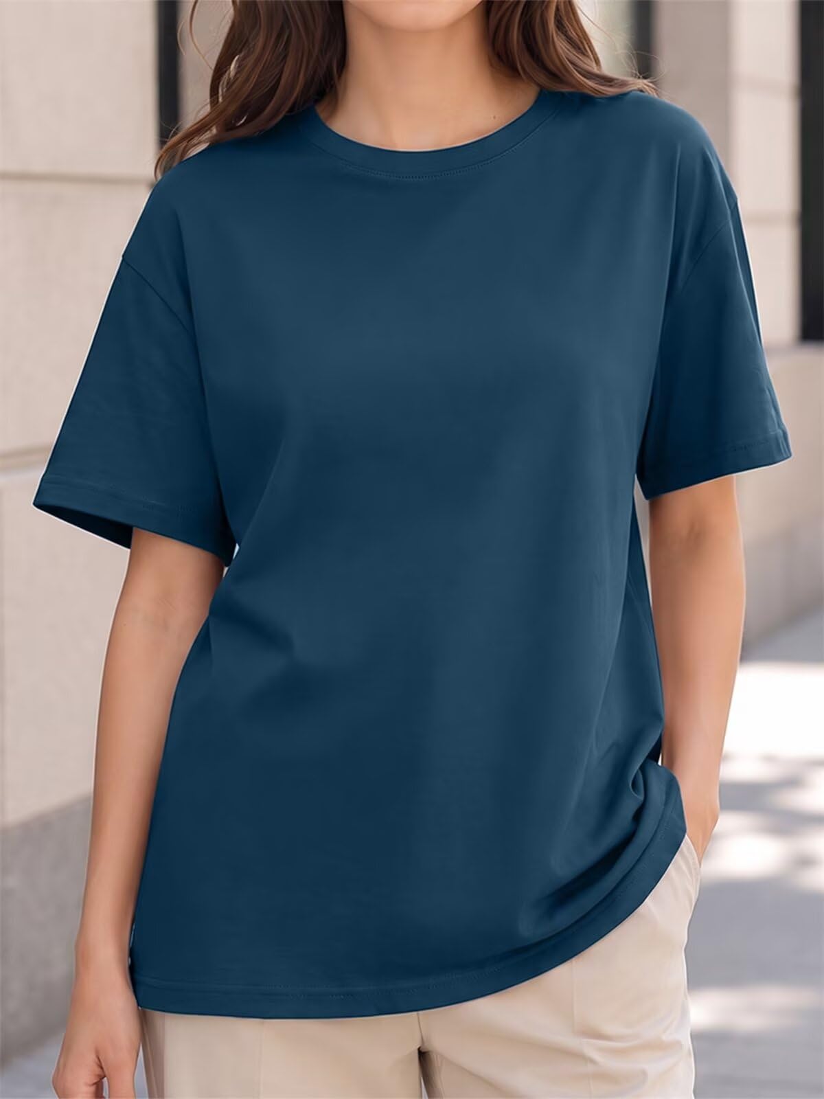 Women’s 100% Cotton Crew Neck T Shirt, Short Sleeve Casual Summer Tee, Soft Brea